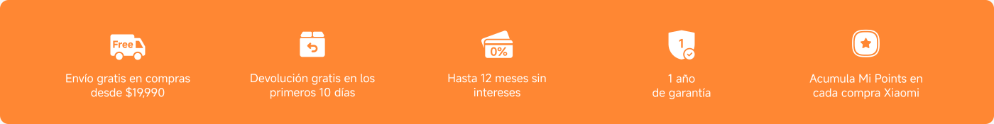 Envío gratis en compras desde $19,990. Devolución gratis en los primeros 10 días. Hasta 12 meses sin intereses. 1 año de garantía. Acumula Mi Points en cada compra Xiaomi.