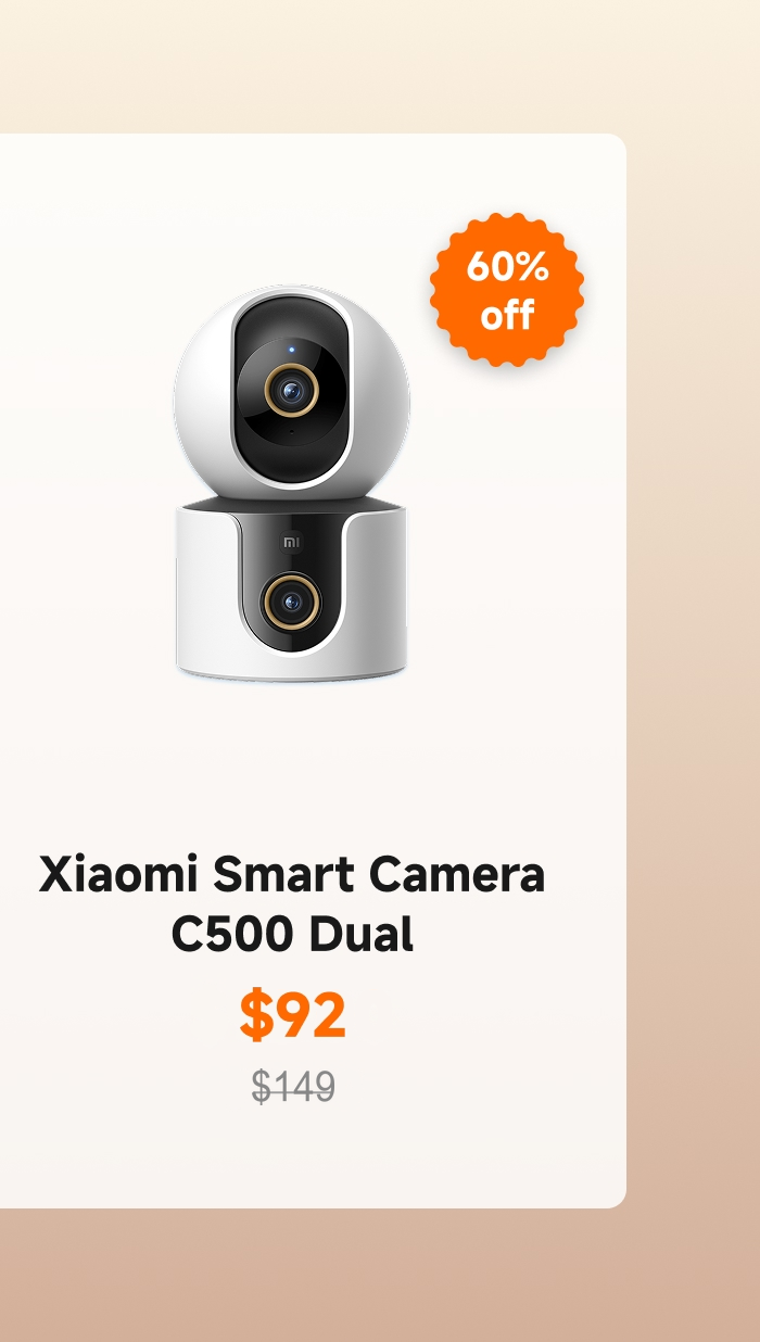 Xiaomi Smart Camera C500 Dual, currently priced at $92, originally $149, enjoy a 60% discount.