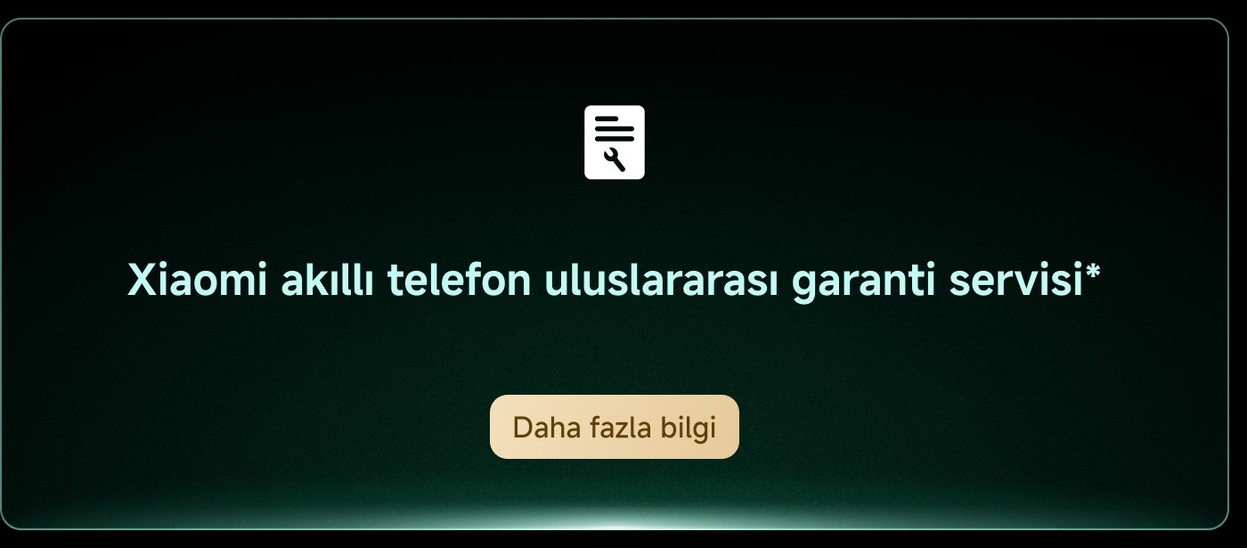 Xiaomi akıllı telefon uluslararası garanti servisi hakkında bilgi sunan bir arka plan. Alt kısımda "Daha fazla bilgi" butonu yer alıyor.