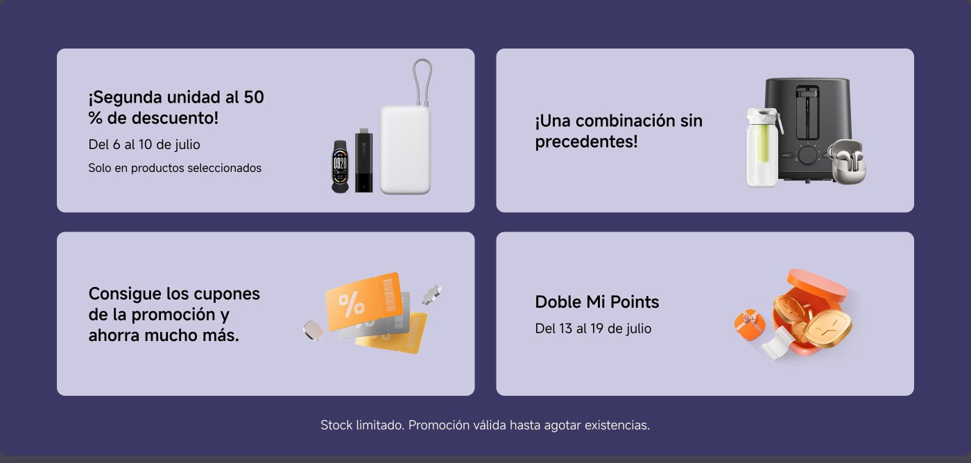 ¡Segunda unidad al 50 % de descuento!
Del 6 al 10 de julio
Solo en productos seleccionados
Consigue los cupones de la promoción y ahorra mucho más.
¡Una combinación sin precedentes!
Doble Mi Points
Del 13 al 19 de julio
Stock limitado. Promoción válida hasta agotar existencias.