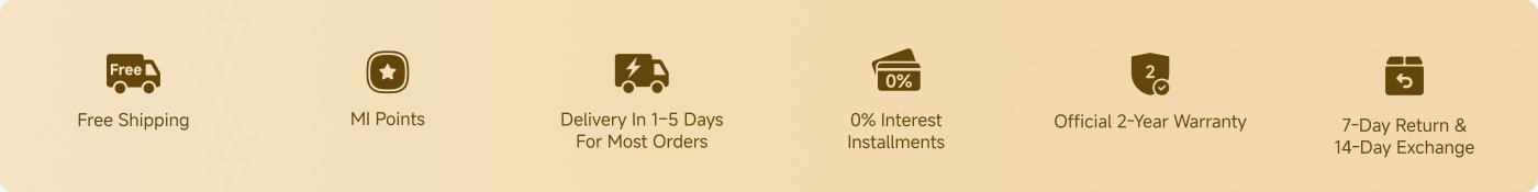The image displays a series of customer service features, including:
- Free Shipping
- Delivery in 1-5 Days for Most Orders
- 0% Interest Installments
- Official 2-Year Warranty
- 7-Day Return & 14-Day Exchange
Each feature is highlighted in a blue box.