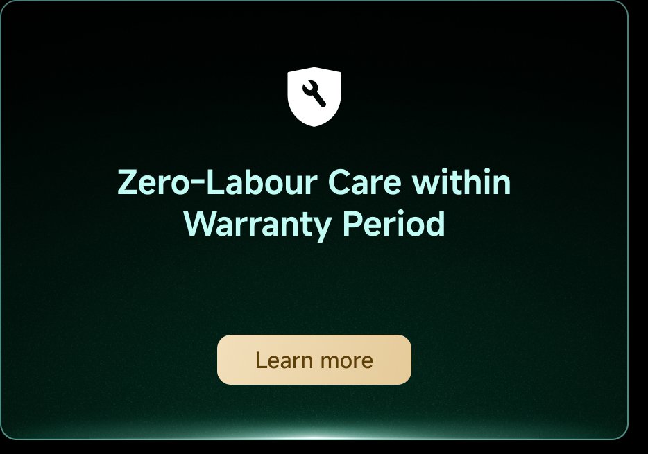 Zero-Labour Care within Warranty Period. A button labeled "Learn more" is included.