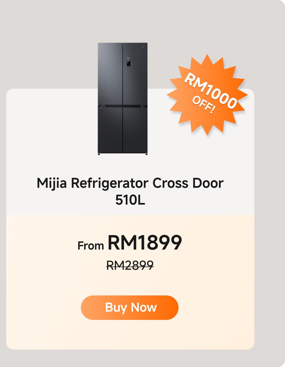 Mijia 510L four-door refrigerator, currently priced at RM1899, original price RM2899, discount RM1000. Click "Buy Now" to get the discount.