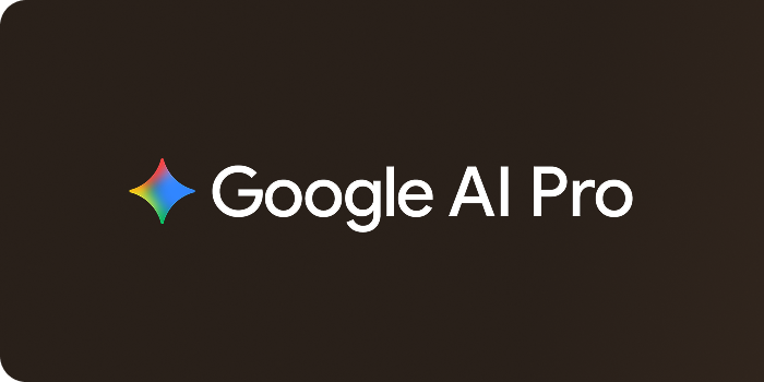 El logo de Google AI Pro incluye un patrón de estrella multicolor y la frase "Google AI Pro", con un fondo de degradado oscuro.