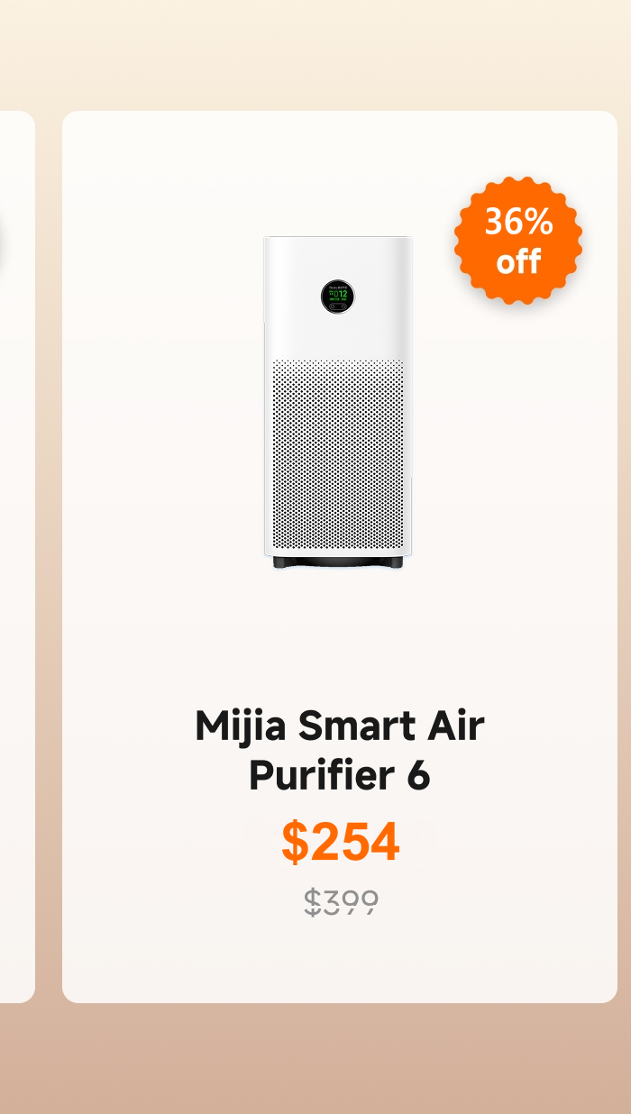 Mijia Smart Air Purifier 6, priced at $254 (originally $390), is currently 36% off.