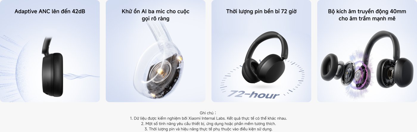 Tai nghe trình diễn, có khả năng hủy tiếng ồn chủ động thích ứng 42dB, chức năng khử tiếng ồn AI với ba micro, thời gian sử dụng lên đến 72 giờ, cùng với đơn vị驱动 40mm cung cấp chất lượng âm thanh mạnh mẽ. Bao gồm hướng dẫn sử dụng và các lưu ý.