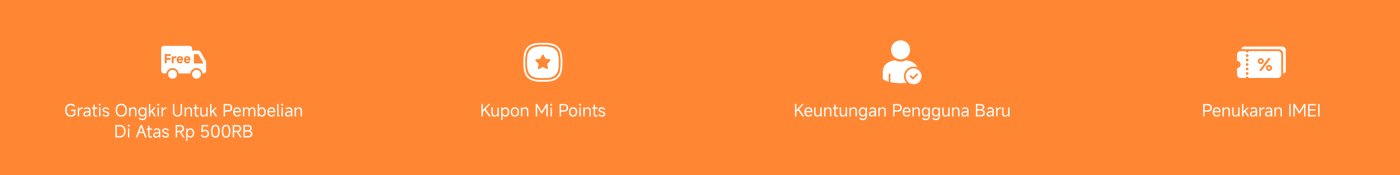 Layanan pengiriman gratis, berlaku untuk pembelian di atas 500.000 rupiah. Menyediakan kupon Mi Points, penawaran khusus untuk pengguna baru, dan layanan penukaran IMEI.