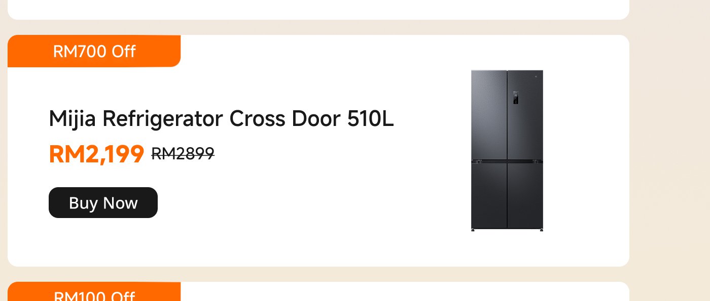 Mijia 510L four-door refrigerator, current price RM2,199, original price RM2,899, discount RM700. You can click "Buy Now" to make a purchase.