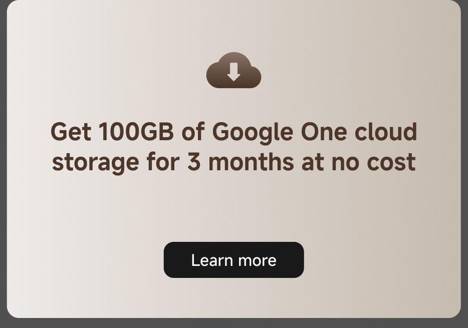 Get 100GB of Google One cloud storage for 3 months at no cost. Learn more.