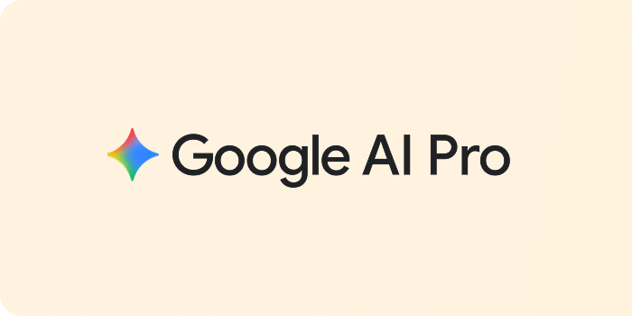 Google AI Pro 標誌，包含一個彩色星形圖標和“Google AI Pro”字樣，背景為淺色。