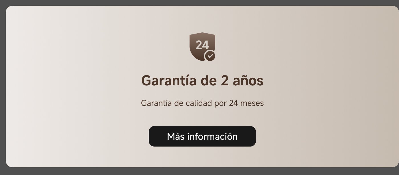Garantía de 2 años, con garantía de calidad por 24 meses. Botón para más información.