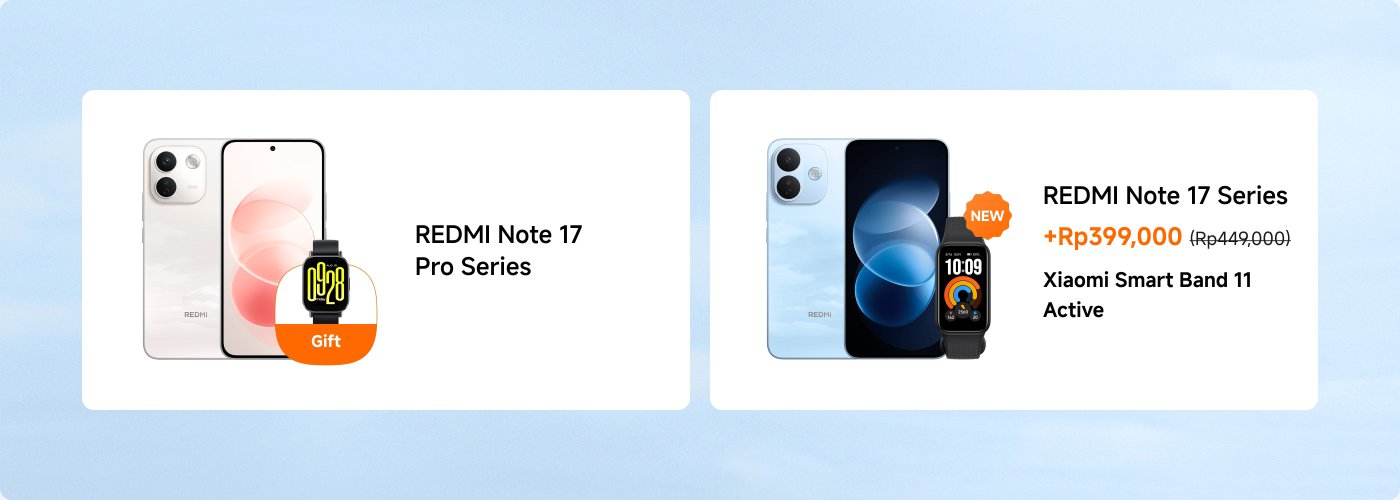 Gambar ini menampilkan tawaran promosi dari Mi.com yang menampilkan berbagai pilihan smartphone dan aksesori. Bagian atas menyoroti berbagai model smartphone dalam berbagai warna. Di bawahnya, terdapat dua produk: "Xiaomi Buds 6" yang dihargai Rp1.000.000 dengan diskon Rp899.000, dan "Xiaomi Tag" yang dihargai Rp700.000 dengan diskon Rp99.000.