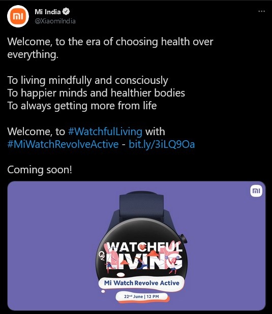 Report: Xiaomi Mi Watch Revolve Active to launch in India on June 22 - MIUI  Announcements - Xiaomi Community - Xiaomi