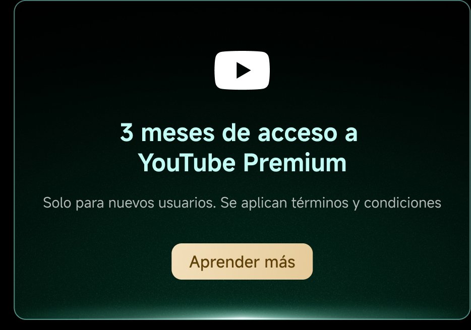 3 meses de acceso a YouTube Premium. Solo para nuevos usuarios. Se aplican términos y condiciones. Aprender más.