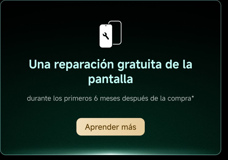 Reparación gratuita de la pantalla durante los primeros 6 meses después de la compra. Botón: "Aprender más".