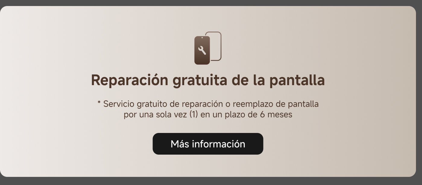 Reparación gratuita de la pantalla. Servicio gratuito de reparación o reemplazo de pantalla por una sola vez (1) en un plazo de 6 meses. Más información.