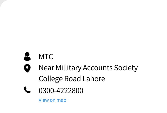 MTC contact information: The address is near the Army Accounts Building in Lahore, University Road; Phone: 0300-4222800.