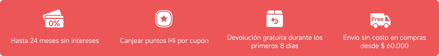 Hasta 24 meses sin intereses. Canjear puntos por cupón. Devolución gratuita durante los primeros 8 días. Envío sin costo en compras desde $ 60.000.
