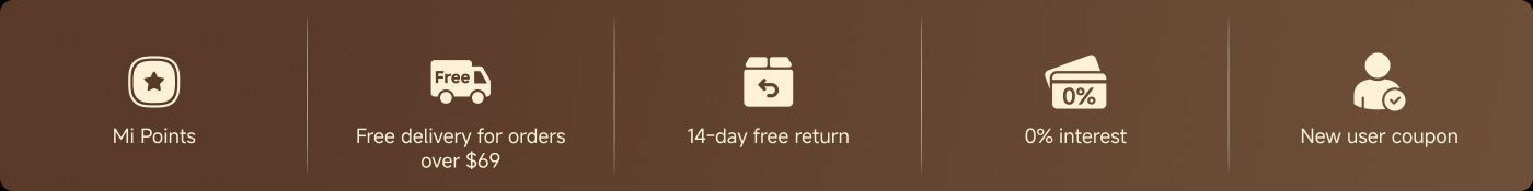 Provided information about several services and offers, including: Mi Points, free shipping on orders over $69, 14-day free returns, 0% interest, and new user coupons.