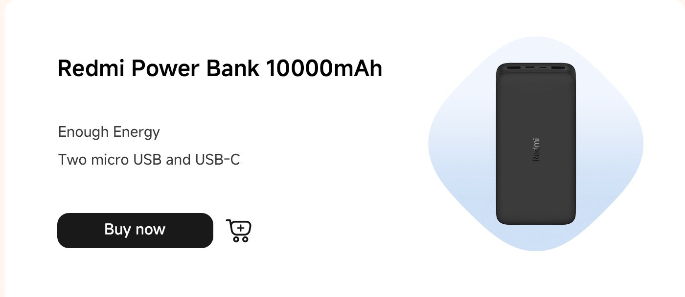 شاحن متنقل Redmi بسعة 10000 مللي أمبير، مزود بمدخلين micro USB وUSB-C، طاقة كافية لاستخدامك.