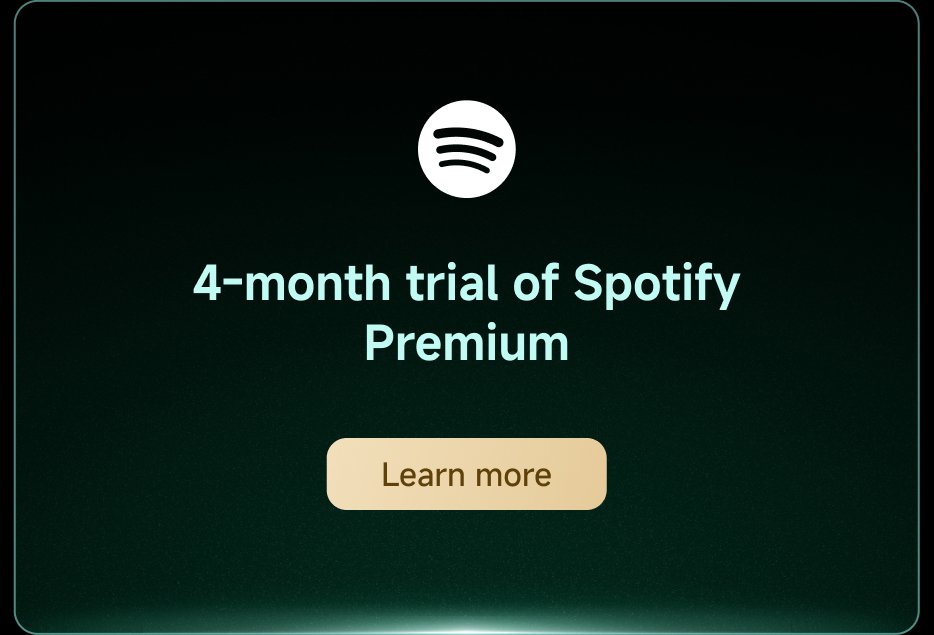4-bulan percubaan Spotify Premium, dengan butang untuk belajar lebih lanjut.