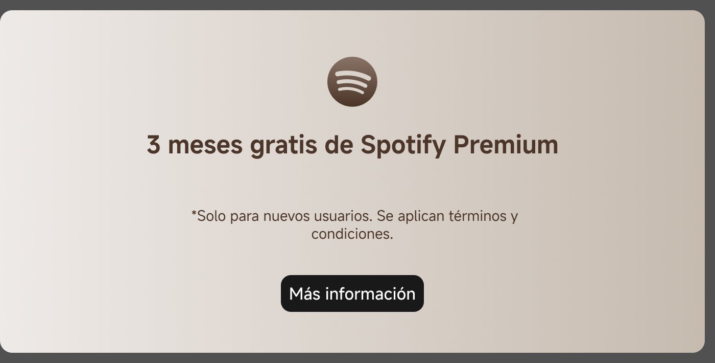 Ofertas de Spotify Premium: 3 meses gratis para nuevos usuarios. Se aplican términos y condiciones. Botón de "Más información".