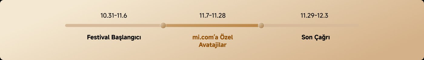Etkinlik zaman çizelgesi, üç ana aşamadan oluşmaktadır: 31 Ekim'den 6 Kasım'a kadar "Festival Başlangıcı", 7 Kasım'dan 28 Kasım'a kadar "mi.com Özel Etkinliği", 29 Kasım'dan 3 Aralık'a kadar "Son Çağrı".