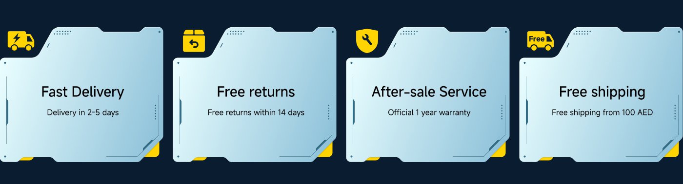 Fast delivery in 2-5 days, free returns within 14 days, official 1 year warranty, and free shipping from 100 AED.