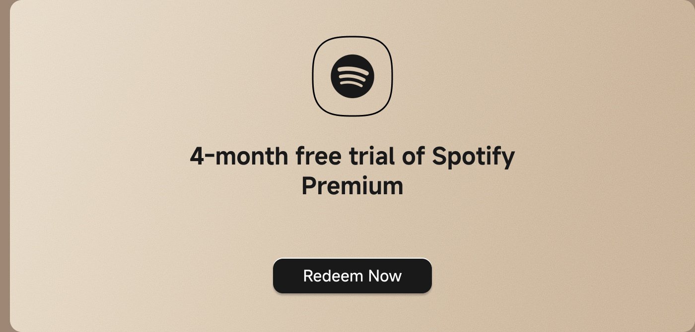 4-month free trial of Spotify Premium
