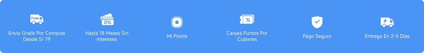 Envío gratis en compras superiores a S/ 79. Paga en 18 meses sin intereses. Gana Puntos Mi. Canjea puntos por cupones. Pago seguro. Entrega en 2-5 días.