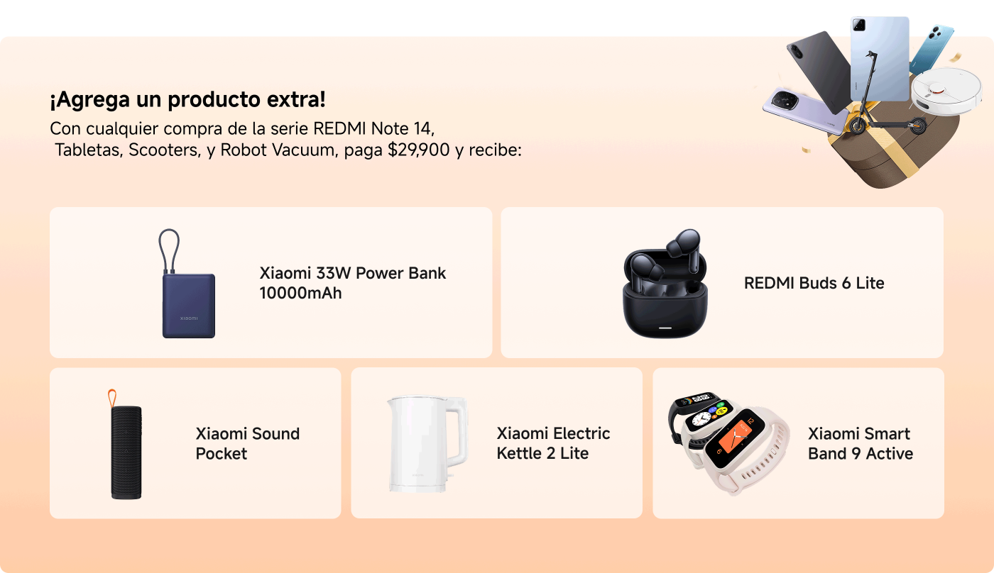 Promoción de REDMI: del 18 al 19 de octubre, al comprar la serie REDMI Note 14, puedes obtener una pulsera inteligente o auriculares Bluetooth. Al comprar diferentes modelos de teléfonos, puedes recibir diferentes obsequios, incluyendo el REDMI Watch 5 Active y el Xiaomi Smart Band 9 Active.