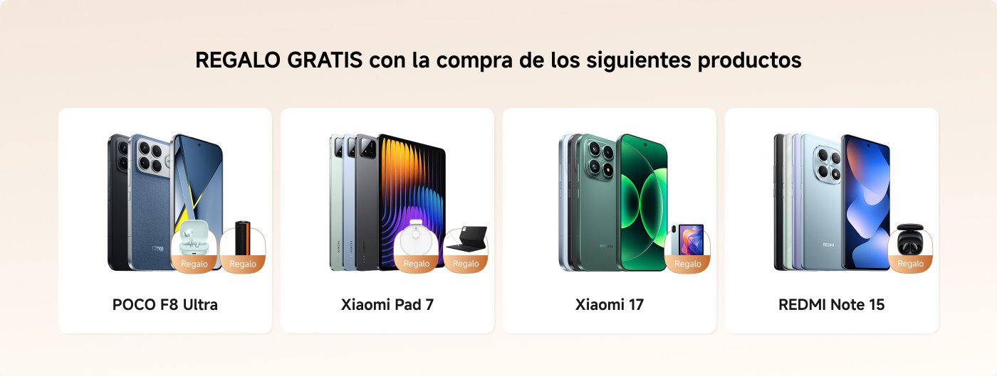 Promoción de productos Xiaomi que incluye el POCO F8 Ultra, Xiaomi Pad 7, Xiaomi 17 y REDMI Note 15. Al comprar estos productos, se ofrecen regalos adicionales.