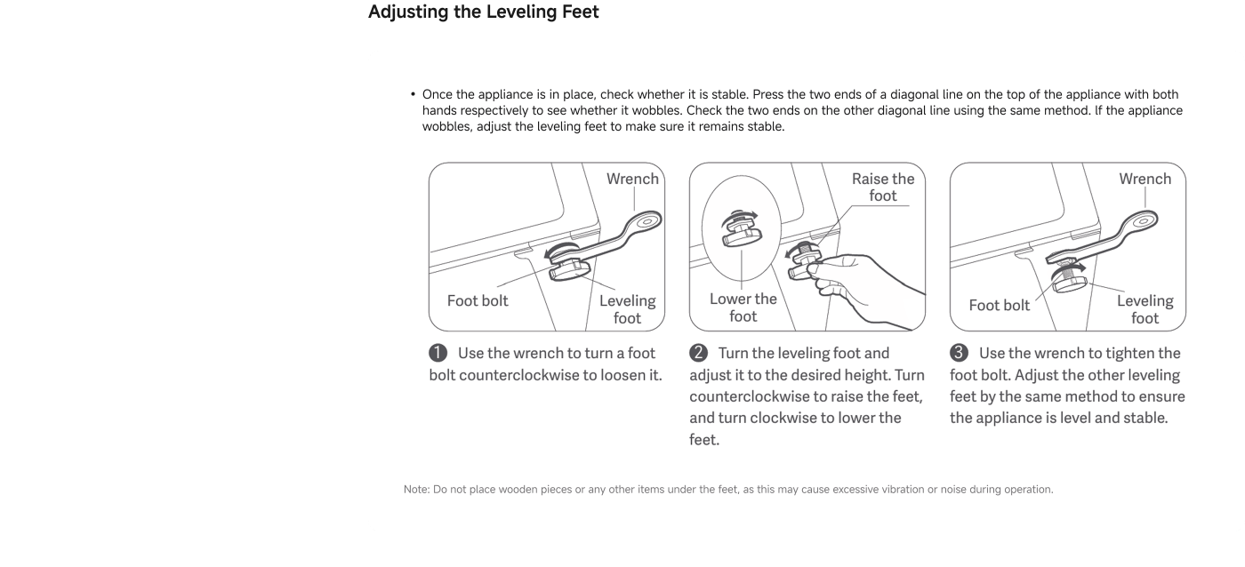 Washing Machine Installation Instructions

**Installation Environment**

**Installation Size Requirements**
- Maintain >15mm space on left and right, >20mm on top, and >30mm at the back.
- Ensure adequate space for power supply, water inlet, and floor drain.
- Measure door frame size to ensure the washing machine fits.
- Best to install in a dry location, avoiding direct sunlight; ambient temperature should be 0°C-40°C.
- Do not place on uneven surfaces to prevent vibration displacement.
- Install on flat, hard ground and level the machine; avoid moving once leveled.

**Safe Use of Electricity**
- Avoid using multi-purpose sockets without independent switches.
- Ensure the power supply is grounded and can handle at least 10A.