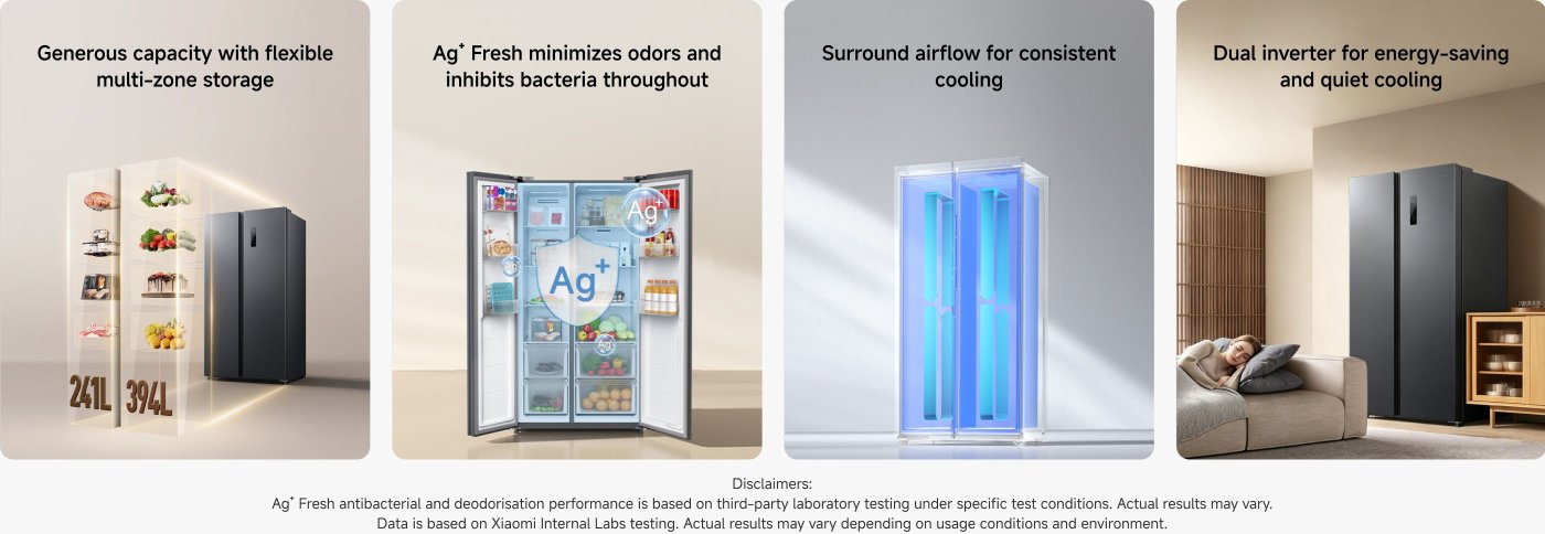 An image showcases a washing machine with the following features:

- Extra-large drum measuring 525mm for effective cleaning and drying.
- Dual-line color touchscreen for easy operation.
- Steam-powered hygiene washing that eliminates up to 99.99% of bacteria.
- A quick wash function that completes in just 15 minutes.

Disclaimers mention that actual performance may vary based on usage and conditions.