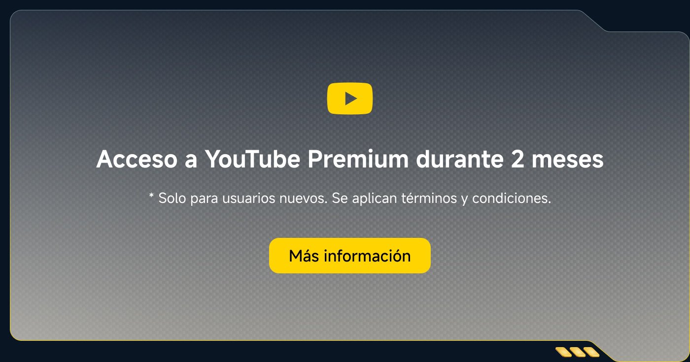 Acceso a YouTube Premium durante 2 meses. *Solo para usuarios nuevos. Se aplican términos y condiciones. Más información.
