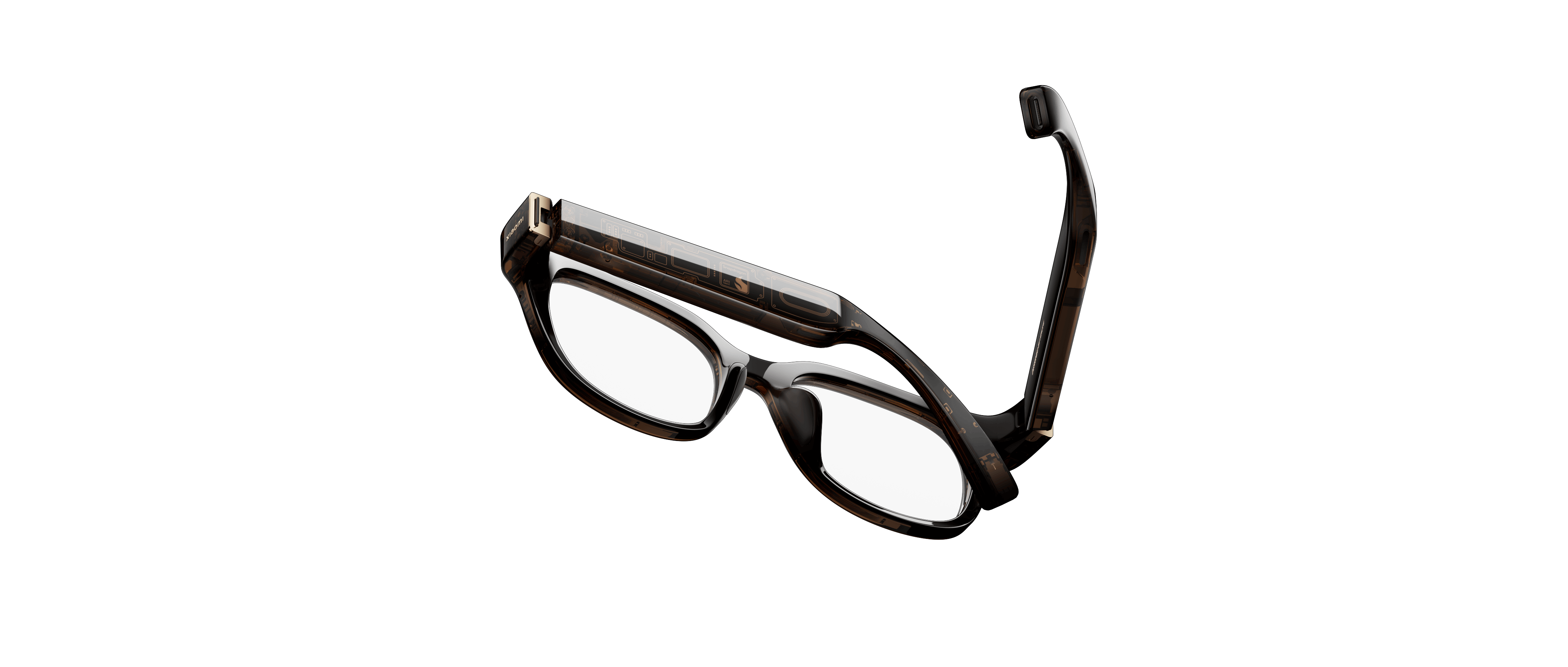 A pair of brown-framed glasses, with transparent lenses, featuring a minimalist design, suitable for everyday wear.