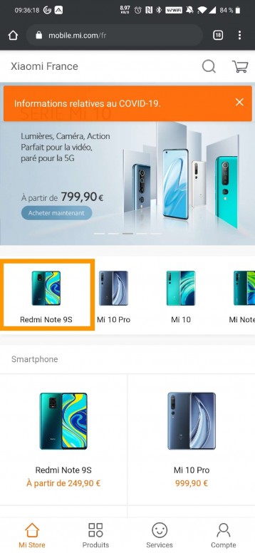 avatar.png Le Redmi Note 9S fait référencer sur le Mi Store Français