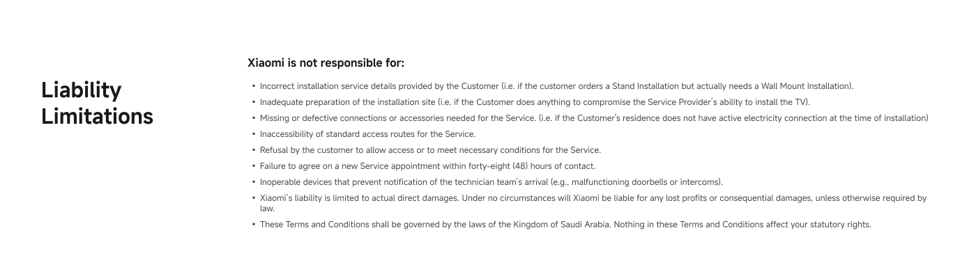 تتضمن معلومات خدمة التركيب التي تقدمها خدمة Xiaomi المعتمدة رسميًا، الاحترافية والشفافية والسهولة. يمكن للمستخدم الاتصال بمزود الخدمة لترتيب موعد التركيب بعد الشراء.