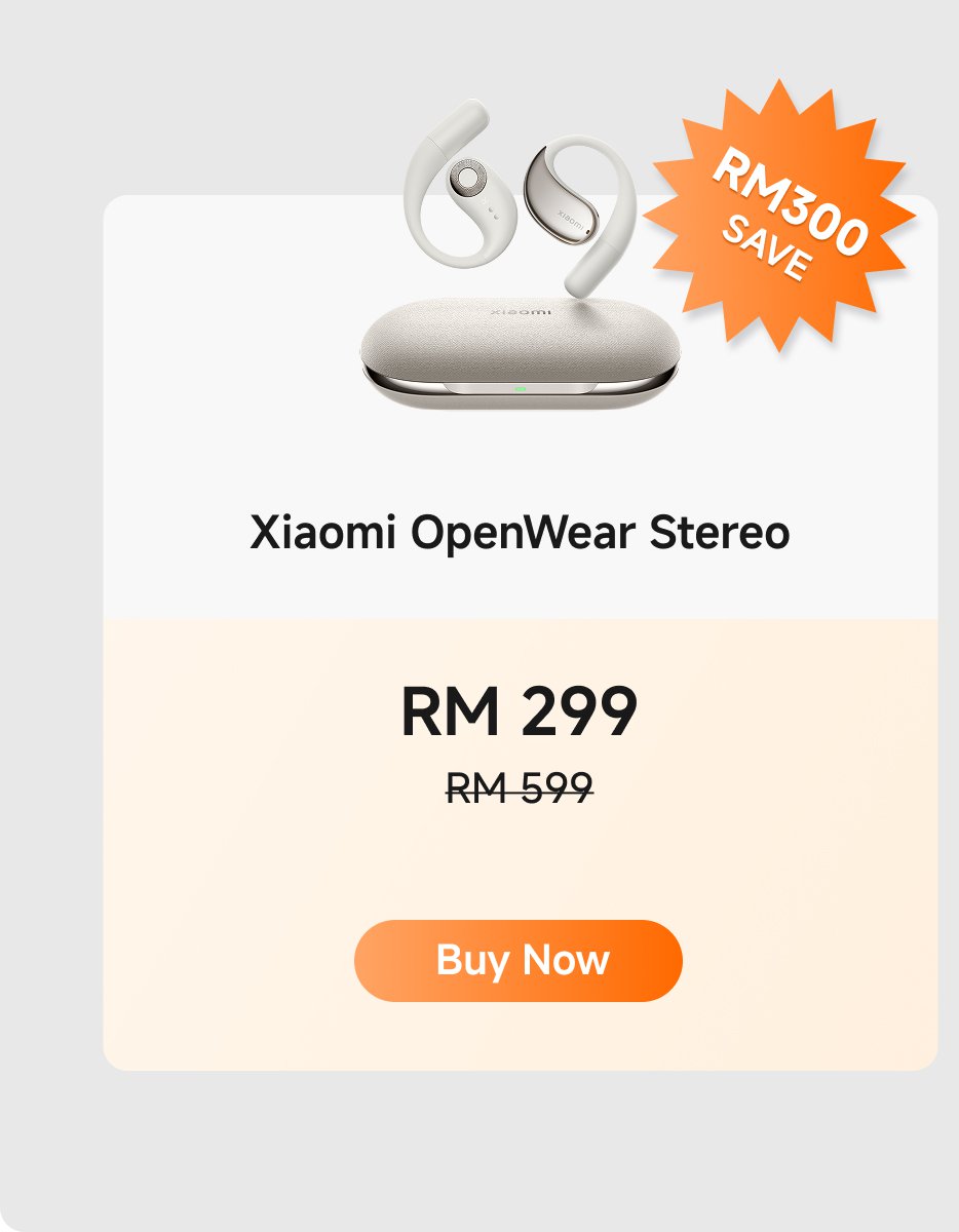 Xiaomi OpenWear Stereo headphones, now priced at RM 199, originally RM 599, saving RM 400. Click the "Buy Now" button.