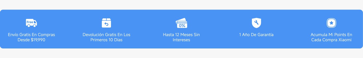 Envío gratis en compras desde $19,990. Devolución gratis en los primeros 10 días. Hasta 12 meses sin intereses. 1 año de garantía. Acumula Mi Points en cada compra Xiaomi.