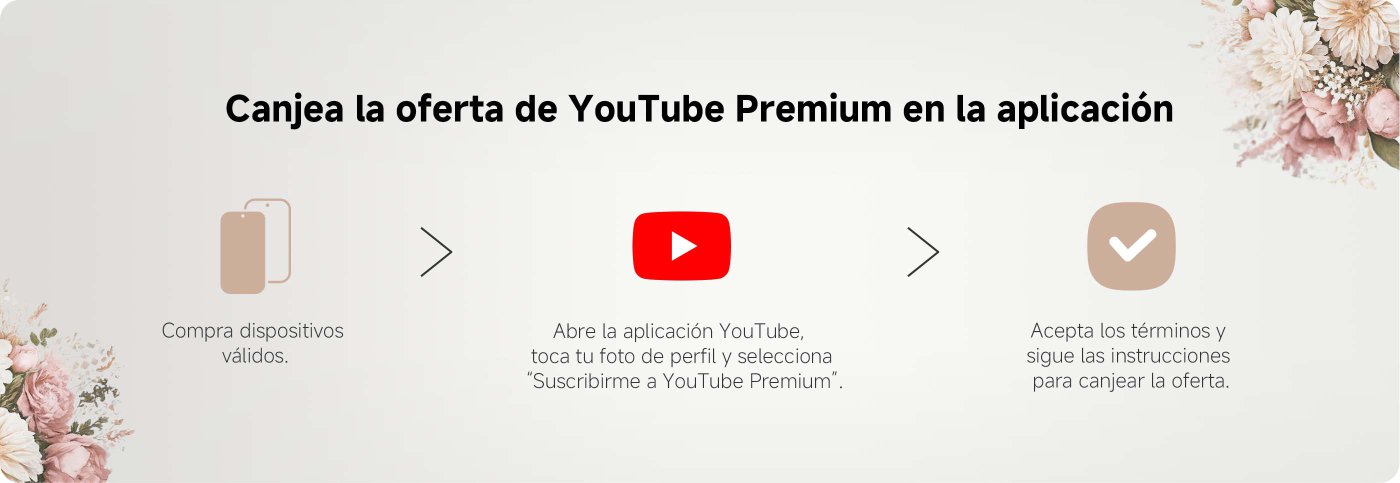 Canjea la oferta de YouTube Premium en la aplicación: compra dispositivos válidos, abre la aplicación YouTube, toca tu foto de perfil y selecciona "Suscribirme a YouTube Premium". Acepta los términos y sigue las instrucciones para canjear la oferta.