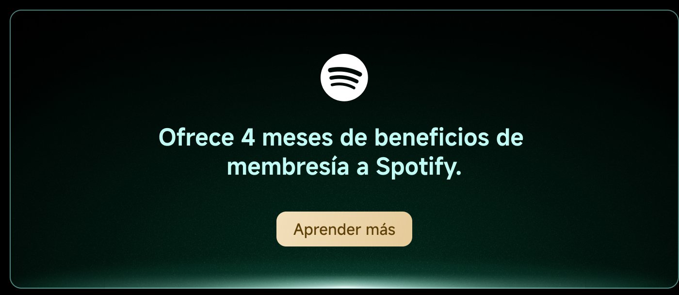 Ofrece 4 meses de beneficios de membresía a Spotify. Aprender más.