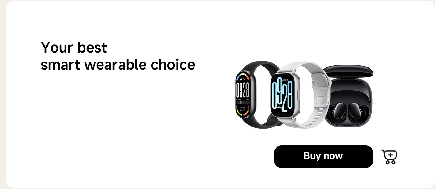 It showcased three smart wearable devices, including two smartwatches and a pair of wireless earbuds. Below, there is text that says "Your best smart wearable choice" and a "Buy now" button.