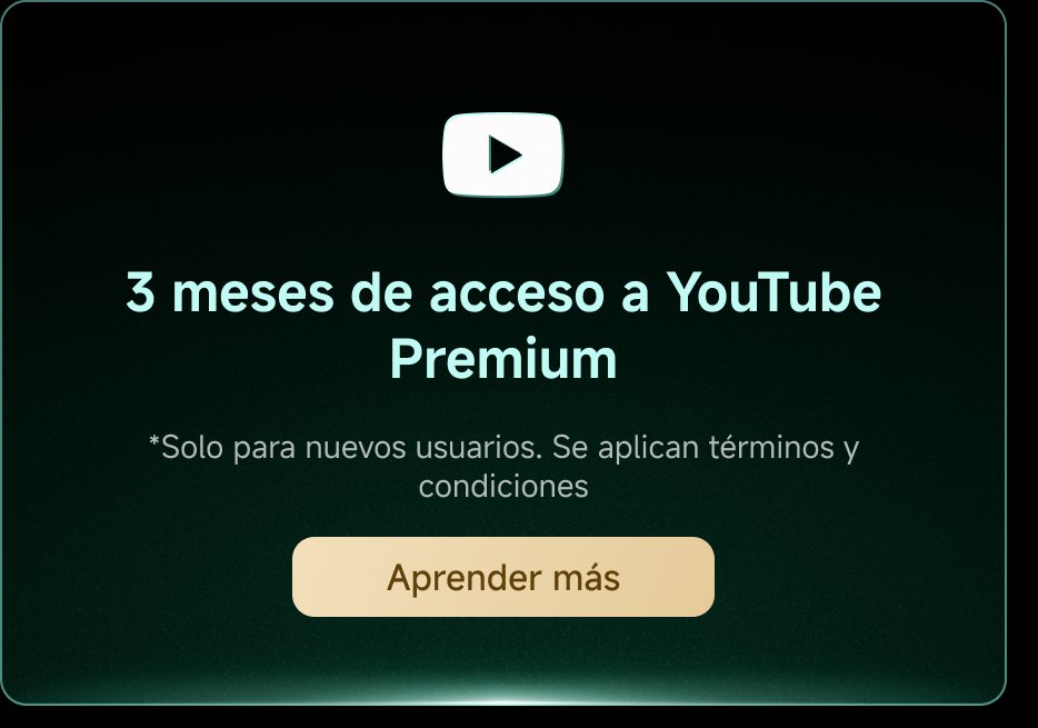 Tres meses de acceso a YouTube Premium. Solo para nuevos usuarios. Se aplican términos y condiciones. Opción para "Aprender más".