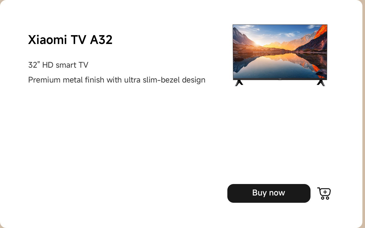 تلفاز شاومي A32، تلفاز ذكي عالي الدقة بحجم 32 بوصة، يتميز بمظهر معدني عالي الجودة وتصميم بإطار نحيف للغاية.