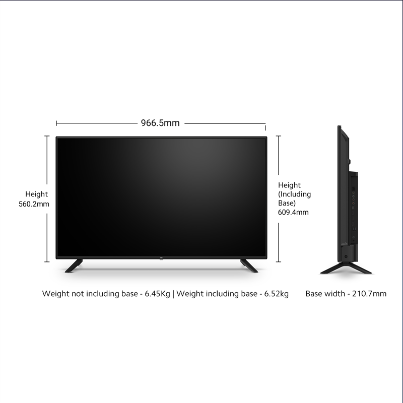 43 inch tv screen dimensions