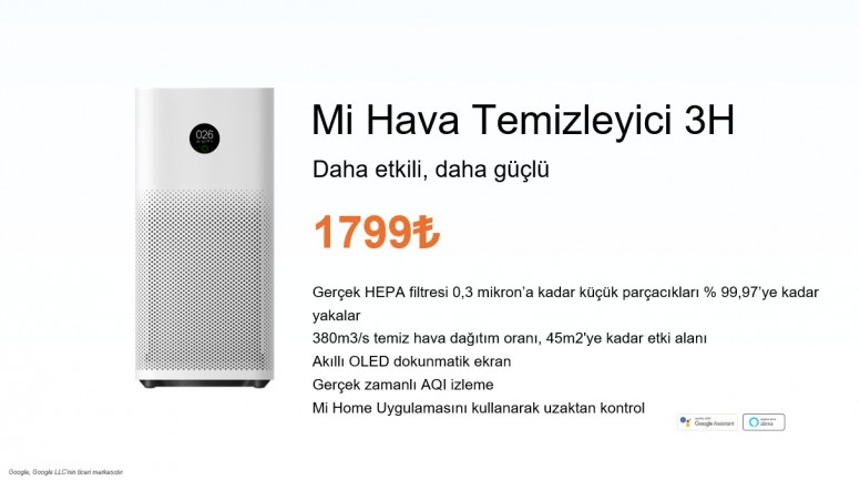 Xiaomi Mi Hava Temizleyici 3H Türkiye'de Satışta