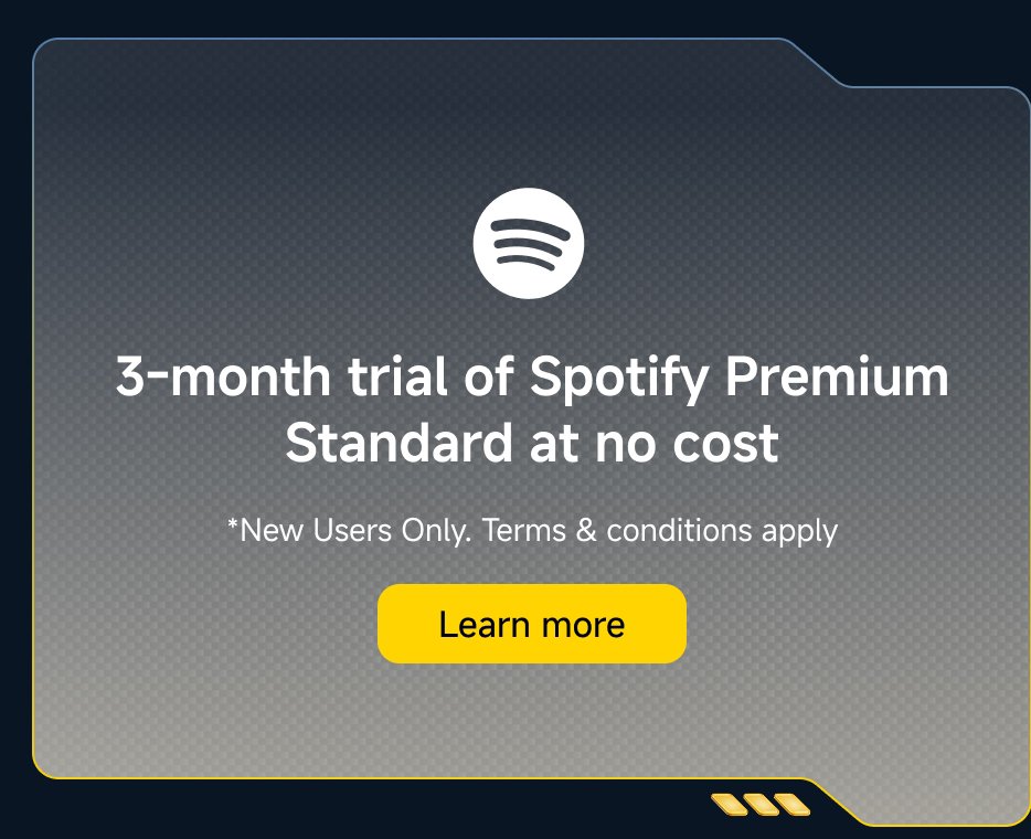 Uji coba 3 bulan Spotify Premium Standard tanpa biaya. *Hanya untuk Pengguna Baru. Syarat & ketentuan berlaku. Pelajari lebih lanjut.
