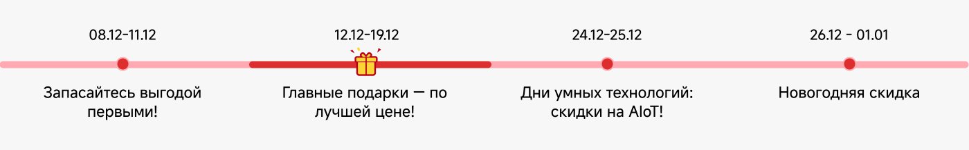 08.12-11.12: Тиімділікті бірінші болып алыңыз!  
12.12-19.12: Негізгі сыйлықтар – ең жақсы бағада!  
24.12-25.12: Ақылды технологиялар күндері: AiIoT үшін жеңілдіктер!  
26.12-01.01: Жаңа жылдық жеңілдіктер.