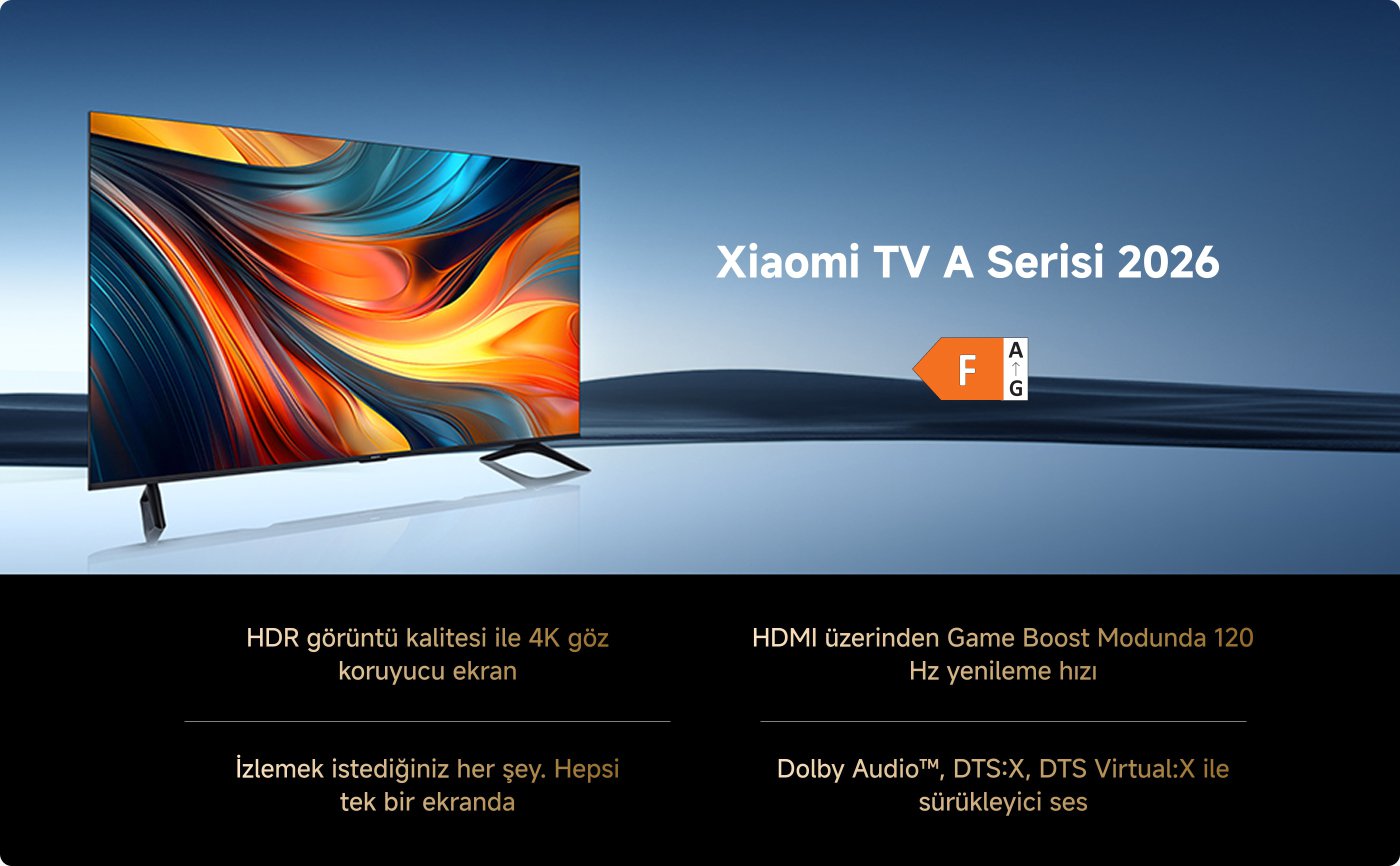 Xiaomi TV A serisi, HDR görüntü kalitesi ve 4K göz koruma ekranına sahip olup, 120Hz yenileme hızını ve çeşitli ses formatlarını destekler, her türlü içeriği izlemek için uygundur.